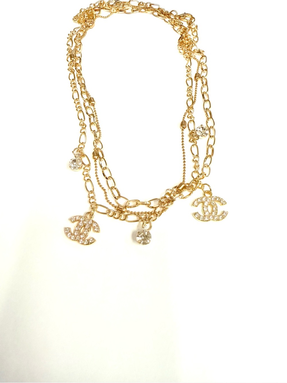 Gold-Tone Crystal Charm Layered choker Necklace